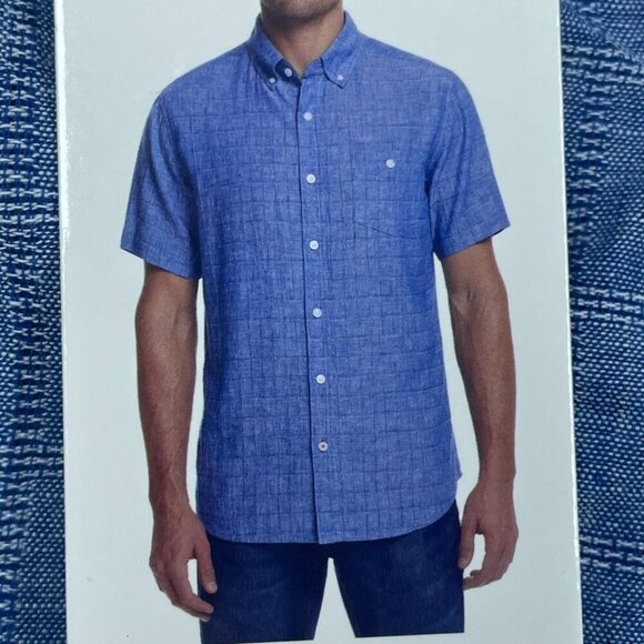 Weatherproof Vintage Mens Linen Shirt Short Sleeve Medium Blue a0446 - Picture 2 of 9